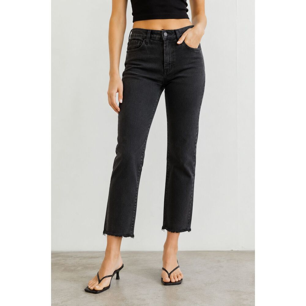 Just Black Denim Jeans Womens 26 Black Cropped Straight Raw Hem Made in USA